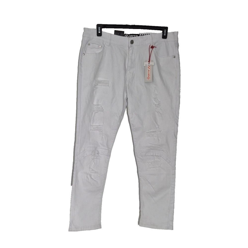 RGSTR Slim Fit Distressed Jeans Mens 38x29 White Stretch Pants Streetwear Grunge